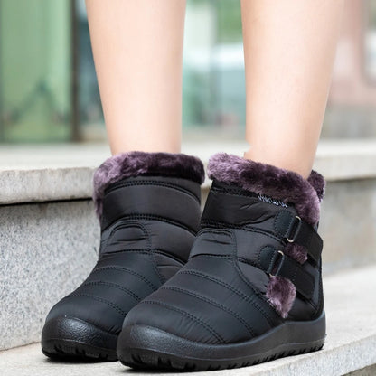 Botas de nieve cálidas de piel para mujer, botines de tobillo de talla grande, informales, planos, de invierno, antideslizantes, a la moda, impermeables