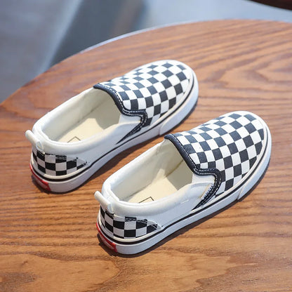 Zapatos para niños con estribo de un solo pie, zapatos de lona para niños, zapatos de verano para niños, zapatos con placa a cuadros, zapatos de tela para niñas pequeñas.