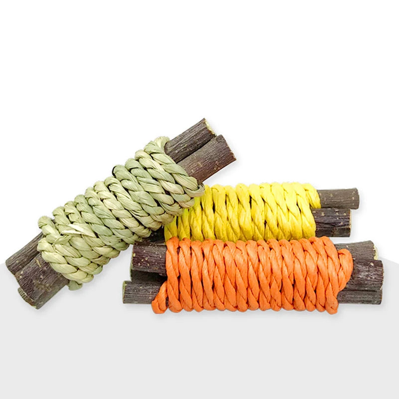 Juego de 3 juguetes para masticar conejos y hámsteres, cuidado de molares para mascotas, ratas, cobayas, ramas de madera, juguetes para conejos y mascotas.
