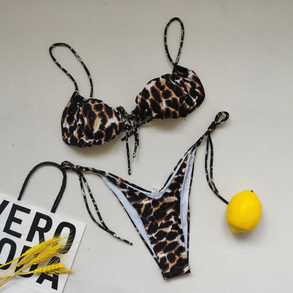 Bikini sexy de 21 colores para mujer, traje de baño liso con estampado floral de leopardo, conjunto de bikini de playa con tirantes y vendaje