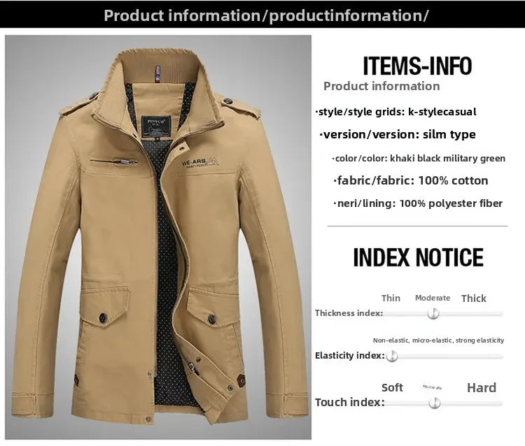 Chaqueta informal de algodón puro lavado para hombre, estilo primavera/otoño, ligera, cortavientos juvenil y a la moda. Abrigo ligero de verano.