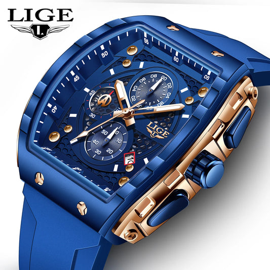 Relojes LIGE de primera marca para hombre, reloj de pulsera de cuarzo cuadrado de lujo, reloj cronógrafo luminoso resistente al agua para hombre, reloj con fecha