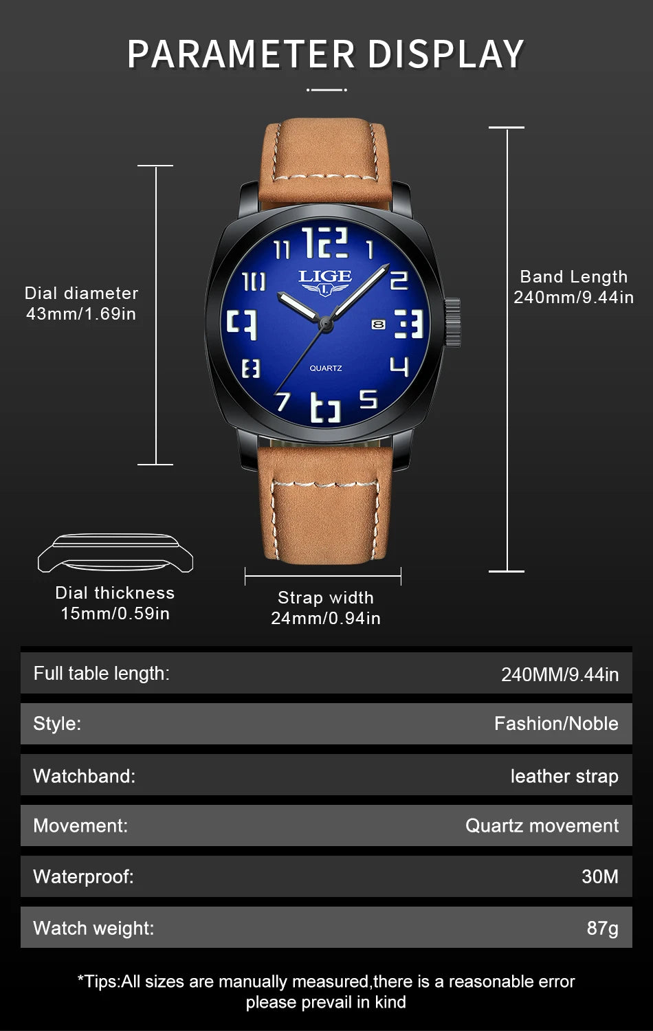 Reloj de hombre LIGE 2025, moda, negocios, casual, cuarzo, resistente al agua 30M, luminoso, fecha, lujo, relojes de pulsera, Reloj Hombre.