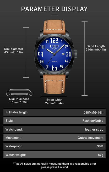 Reloj de hombre LIGE 2025, moda, negocios, casual, cuarzo, resistente al agua 30M, luminoso, fecha, lujo, relojes de pulsera, Reloj Hombre.