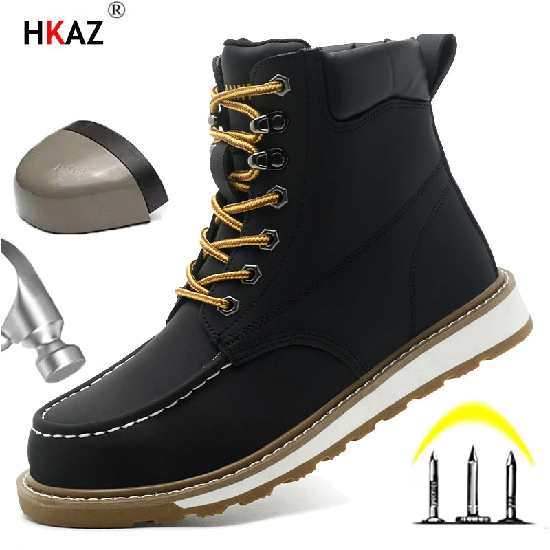 Botas de trabajo para hombre, con puntera de acero, puntera blanda, impermeables, antideslizantes, antiperforación, resistentes al deslizamiento, botas de seguridad para el trabajo.