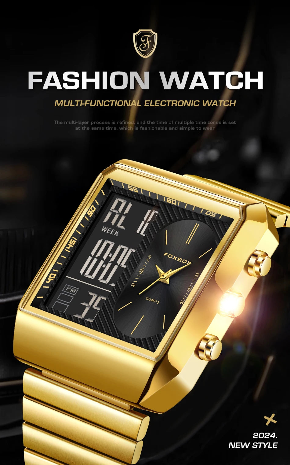 LIGE - Reloj digital cuadrado de moda para hombre, informal, deportivo, resistente al agua, de cuarzo, cronógrafo de lujo de la mejor marca FOXBOX