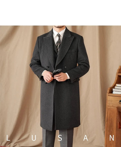 Abrigo Chester de lana 50% para hombre - 800 g. Chaqueta de campo retro cruzada de otoño/invierno.