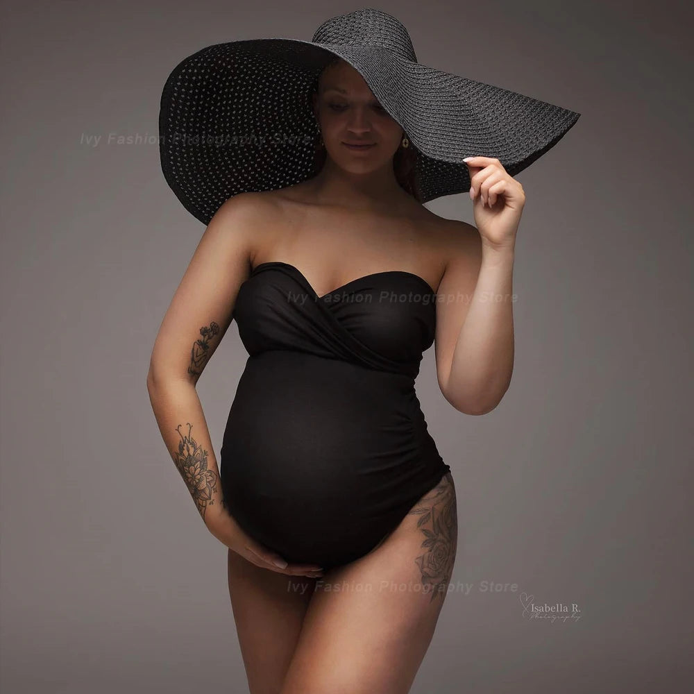 Accesorios de fotografía de maternidad, ropa para embarazadas, mono sexy sin tirantes, tela elástica, talla grande
