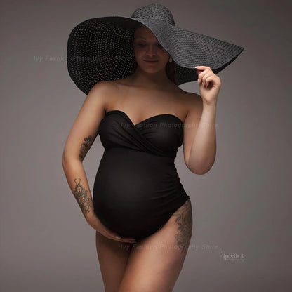 Accesorios de fotografía de maternidad, ropa para embarazadas, mono sexy sin tirantes, tela elástica, talla grande