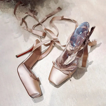 Women's Back Air Stiletto Sandals Square Headband Butterfly Wedding Party Ballet High Heels 2025 Summer New Style