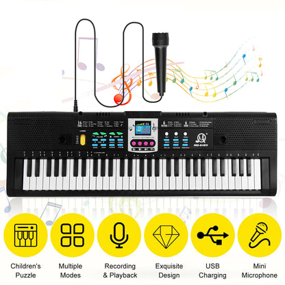Teclado electrónico multifuncional de 61 teclas para niños, piano eléctrico digital con micrófono, instrumento de teclado electrónico para principiantes.