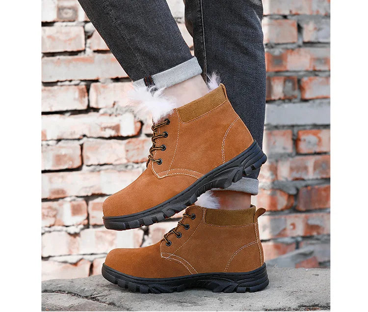 Snow Boots Men's Winter Fur Integrated Men's Shoes Fleece Thickened Warm Labor Insurance Shoes