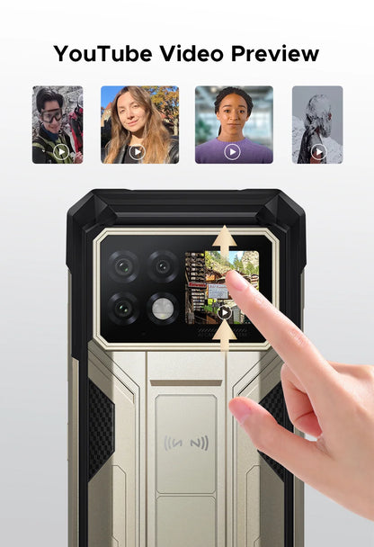 Teléfono resistente DOOGEE S200 Max, 16 GB + 512 GB, batería de 22000 mAh, procesador Dimensity 7050, pantalla de 6,72" a 120 Hz, pantalla trasera de 1,32", linterna dual.