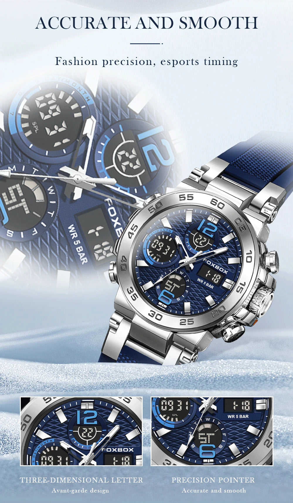 Reloj de pulsera deportivo para hombre FOXBOX Fashion Luxury Quartz, militar, impermeable, con doble pantalla, cronógrafo luminoso + CAJA