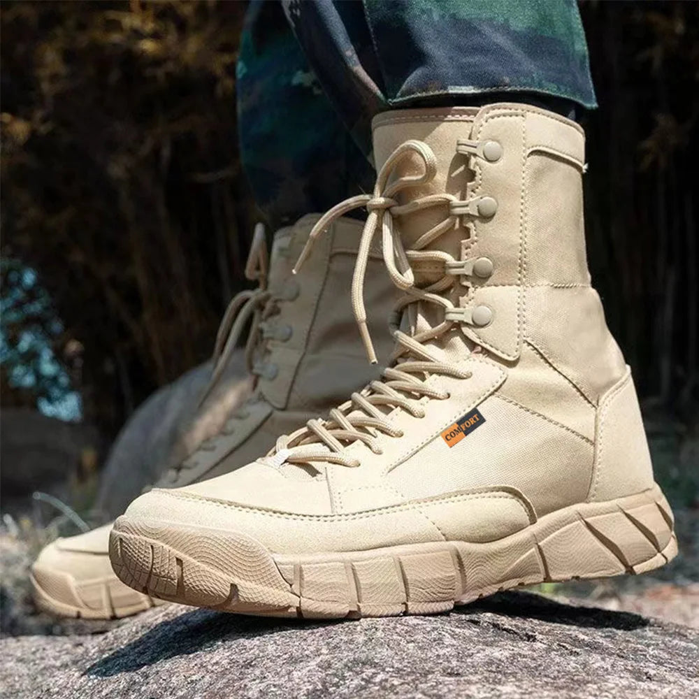 Botas tácticas ligeras para hombre, botas de combate, entrenamiento, con cordones, impermeables, para actividades al aire libre, senderismo y transpirables.