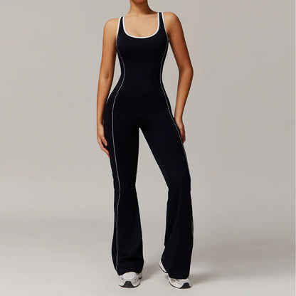 Conjunto de ropa deportiva de yoga con espalda cruzada para mujer, monos de una pieza con bloques de color, monos deportivos sin mangas, conjunto de gimnasio