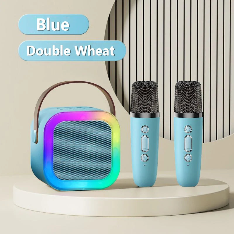 Máquina de karaoke con altavoz Bluetooth portátil y 2 micrófonos inalámbricos, altavoz de canto familiar de alta fidelidad, regalo para niños, caja de sonido