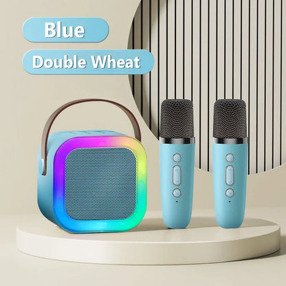 Máquina de karaoke con altavoz Bluetooth portátil y 2 micrófonos inalámbricos, altavoz de canto familiar de alta fidelidad, regalo para niños, caja de sonido