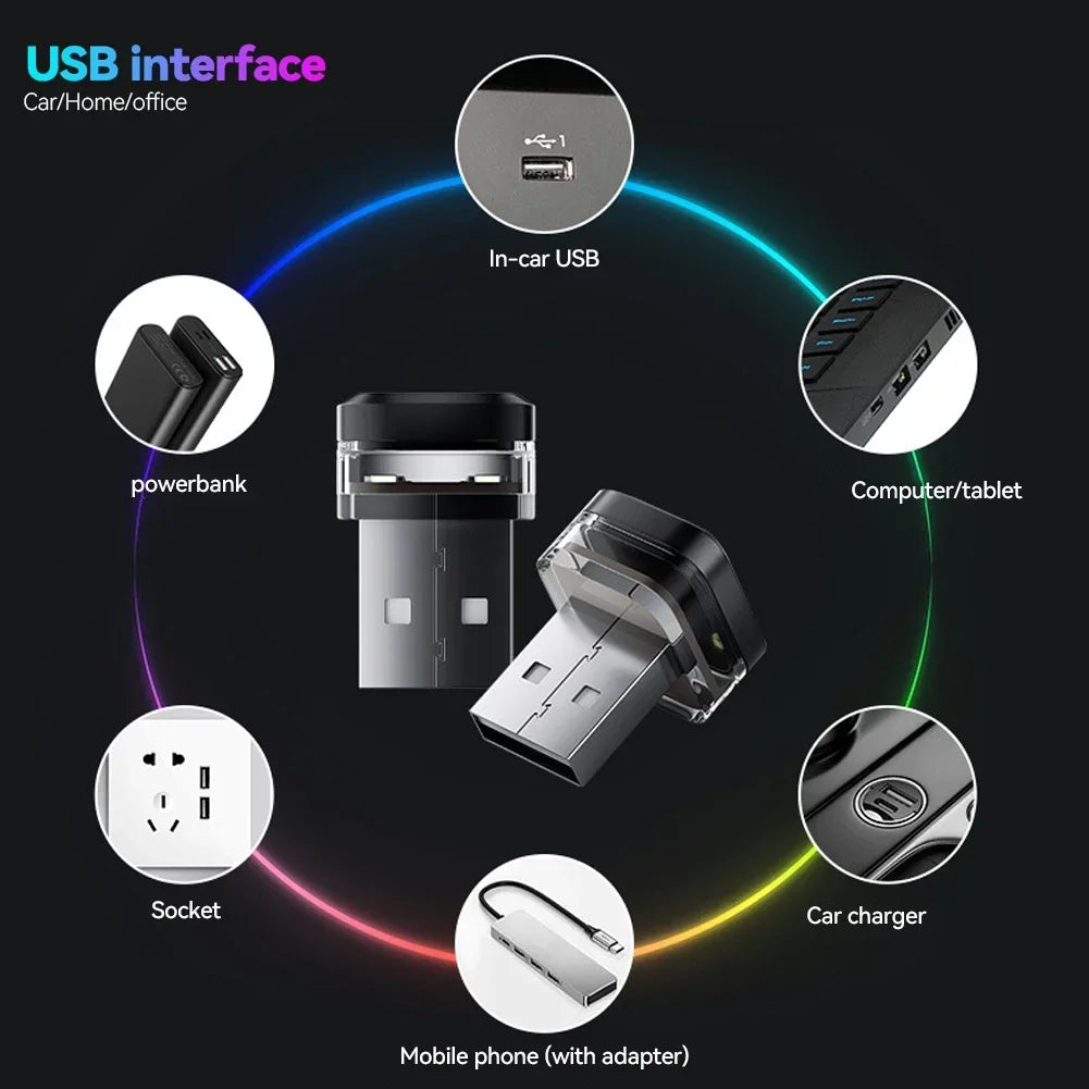 Nueva luz ambiental USB para interior de coche, luces de señal LED, lámpara de lectura automática, luces nocturnas decorativas, accesorios interiores