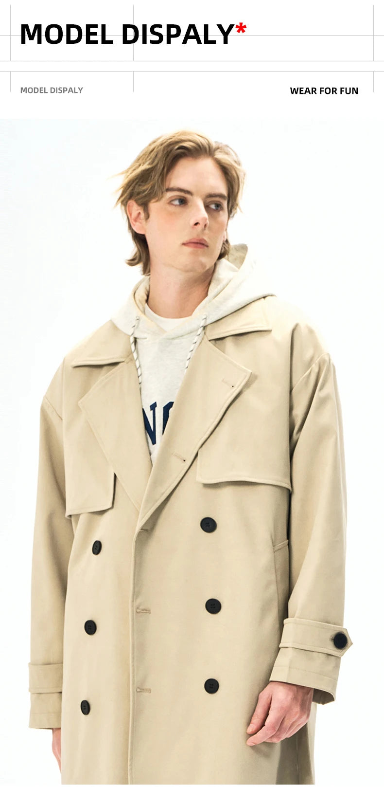 Chaquetas de hombre, abrigos de primavera para hombre, gabardinas, abrigos tipo streetwear, cortavientos, abrigos largos holgados de estilo business casual.