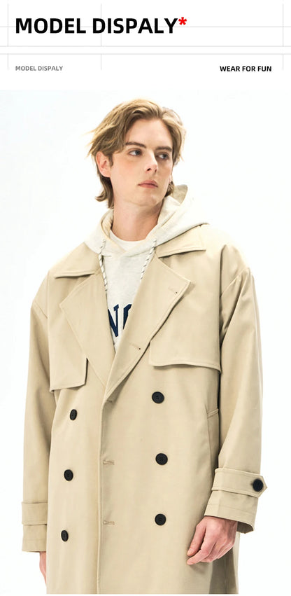 Chaquetas de hombre, abrigos de primavera para hombre, gabardinas, abrigos tipo streetwear, cortavientos, abrigos largos holgados de estilo business casual.