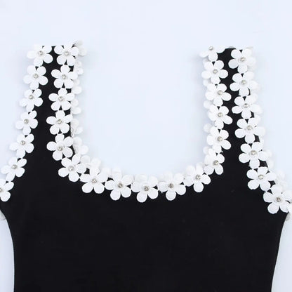 Vestido de verano sexy y ajustado para mujer HH, 2 colores lisos, cuello cuadrado, sin mangas, espalda descubierta, decoración floral.