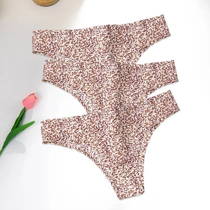 WarmSteps - Conjunto de 3 tangas sexys de leopardo para mujer, ropa interior femenina sin costuras, bragas estampadas de seda helada, 2024