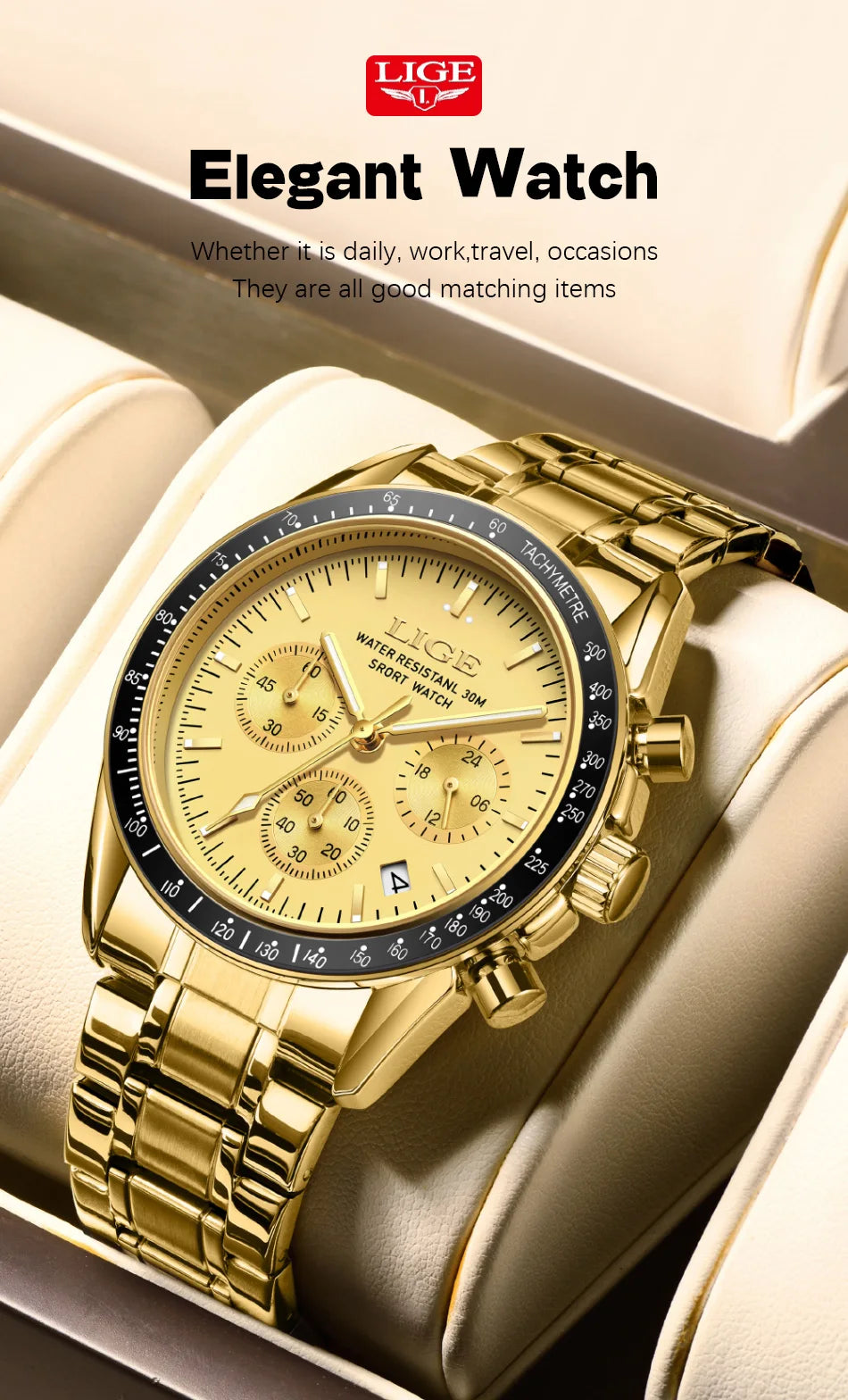 LIGE 2025 - Reloj de lujo para hombre, nuevo, de cuarzo, luminoso, resistente al agua, con cronógrafo y fecha, deportivo