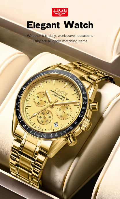 LIGE 2025 - Reloj de lujo para hombre, nuevo, de cuarzo, luminoso, resistente al agua, con cronógrafo y fecha, deportivo