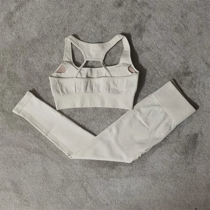 Conjunto de yoga fitness sin costuras para mujer, ropa deportiva de cintura alta, leggings, pantalones cortos de dos piezas, ropa de gimnasio para mujer