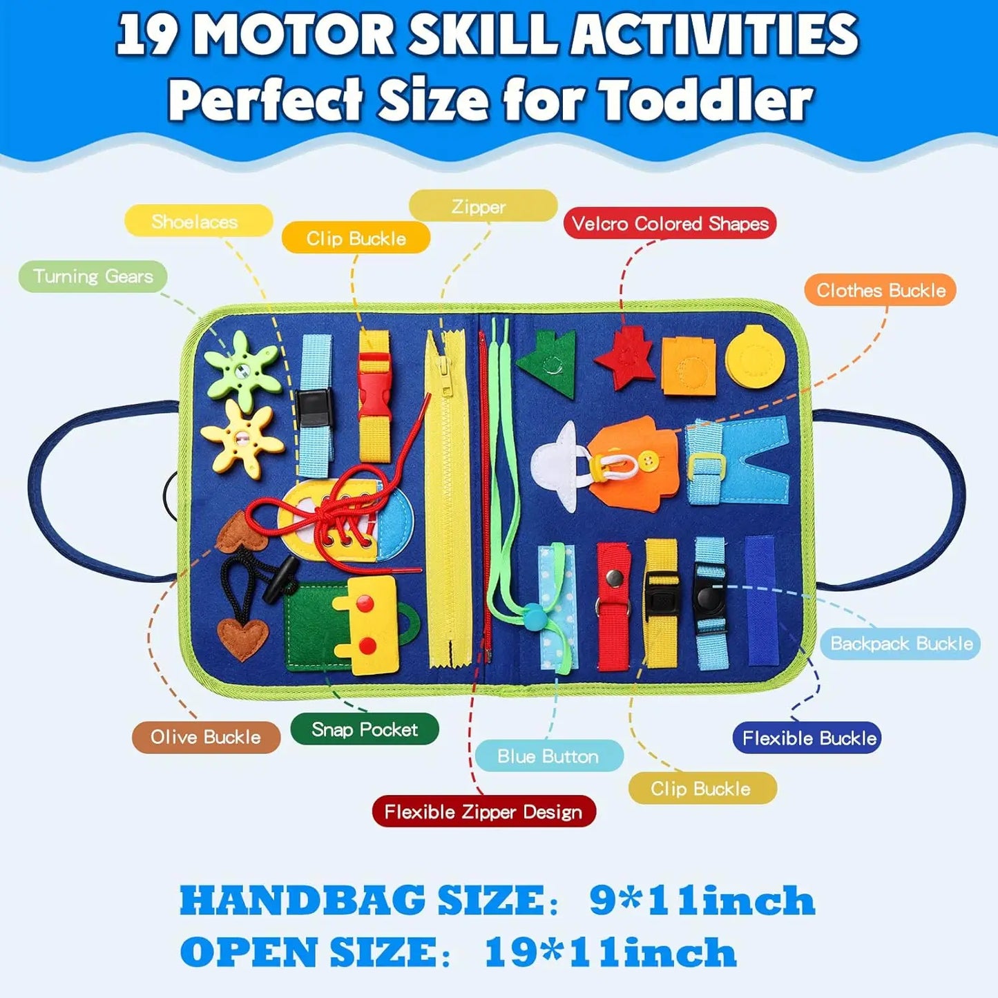 Tablero de actividades Montessori para niños pequeños, juguetes sensoriales, aprendizaje preescolar, actividades educativas de viaje para niños, habilidades motoras finas