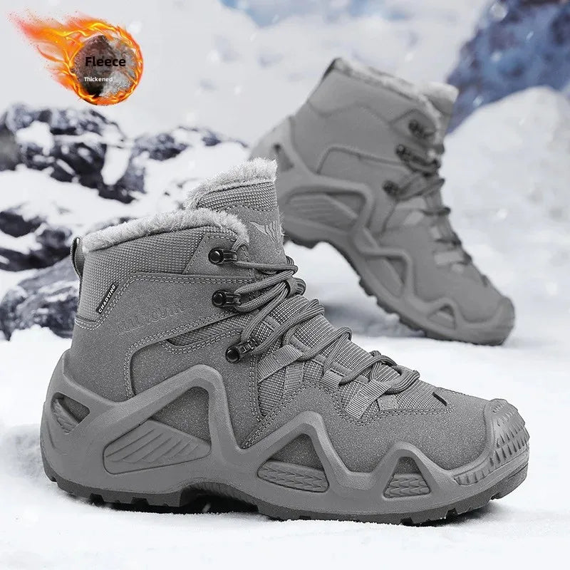 Botas de escalada altas para hombre, antideslizantes, de algodón grueso y cálido, con forro polar, para exteriores, otoño/invierno, talla grande