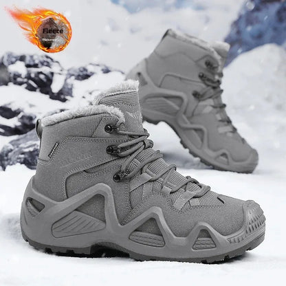 Botas de escalada altas para hombre, antideslizantes, de algodón grueso y cálido, con forro polar, para exteriores, otoño/invierno, talla grande