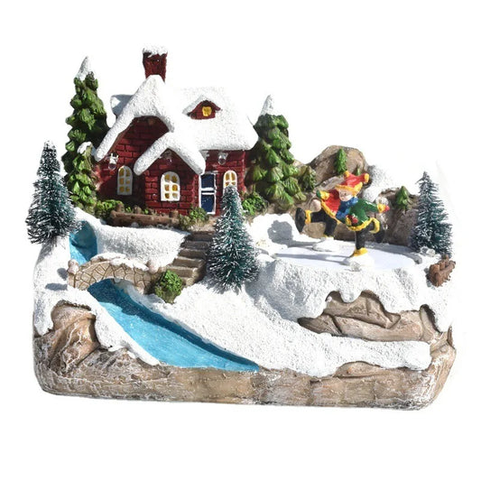 Adornos navideños de estilo europeo, luminosos, con música, para casa pequeña, luces LED de colores, adornos para ventanas de casas de nieve, regalo.