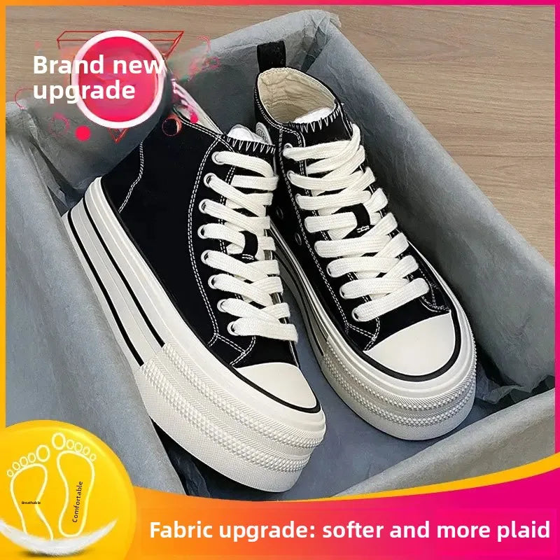 Zapatos de lona altos para mujer, transpirables, con suela gruesa de goma, estilo universitario, versátiles, para verano, color blanco