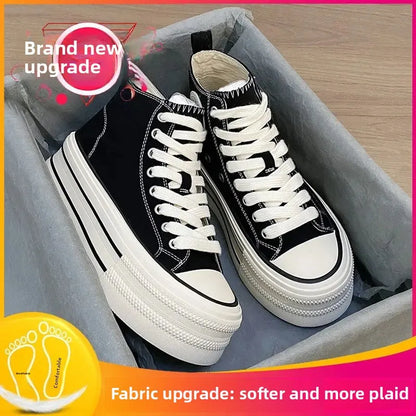 Zapatos de lona altos para mujer, transpirables, con suela gruesa de goma, estilo universitario, versátiles, para verano, color blanco