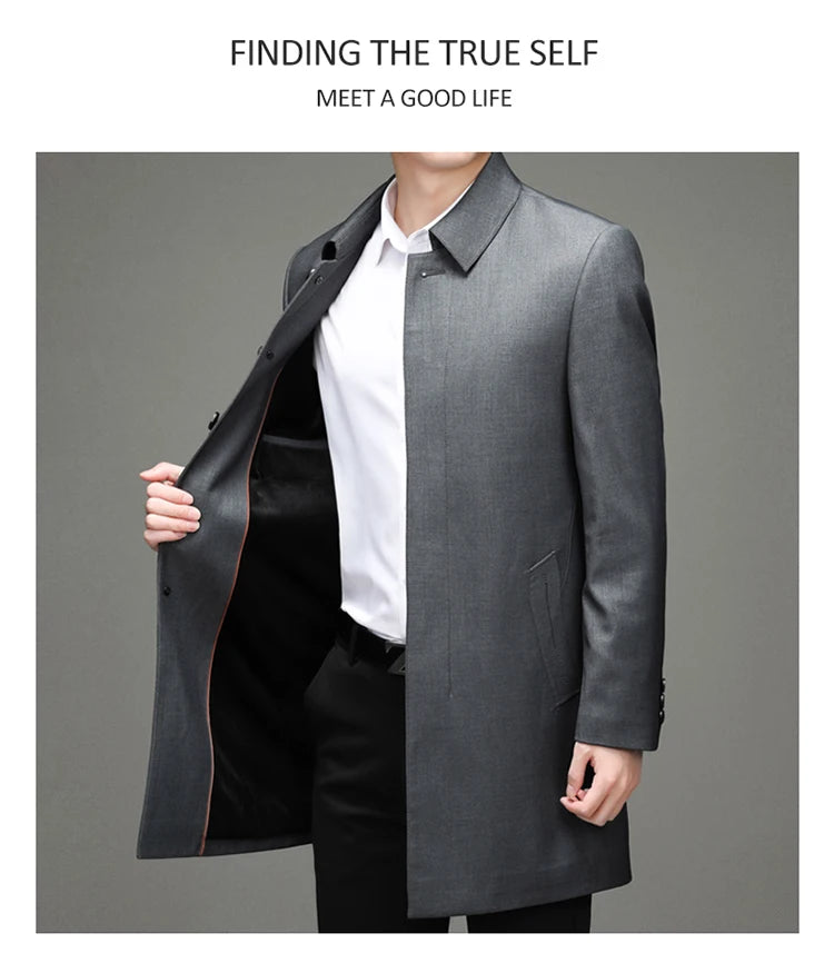 Gabardina coreana Maxbarley para hombre, otoño 2025, estilo casual de negocios, cortavientos, abrigo largo de estilo urbano.