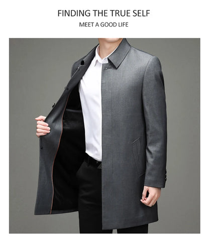 Gabardina coreana Maxbarley para hombre, otoño 2025, estilo casual de negocios, cortavientos, abrigo largo de estilo urbano.