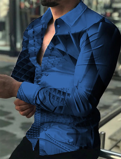 Camisa de hombre con estampado dorado, blanca, negra, roja, manga larga, cuello con botones, estilo casual y moderno, tallas grandes.