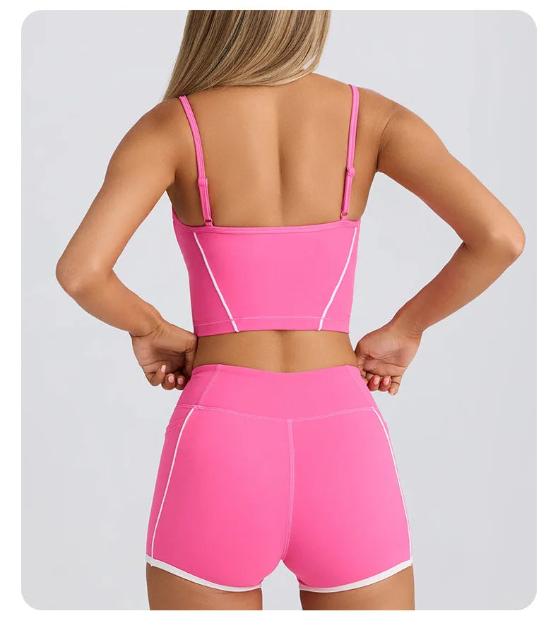 Ropa interior deportiva, chaleco, pantalones cortos, sujetador con tirantes, espalda descubierta, pilates, ajustado, elástico, para fitness, correr, yoga, conjunto de ropa para mujer