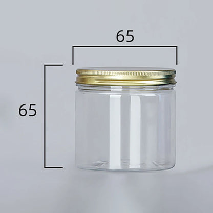 Frasco de plástico transparente de 15 tamaños con tapas de aluminio rosa, contenedor vacío para crema facial, contenedor de cosméticos, botellas rellenables de viaje doradas.
