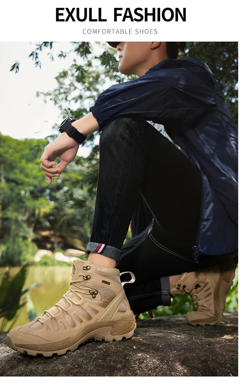 Botas tácticas impermeables de caña alta para hombre, ideales para senderismo, talla grande 47. Zapatillas deportivas para exteriores, botas de senderismo antideslizantes, botas de moto para hombre.