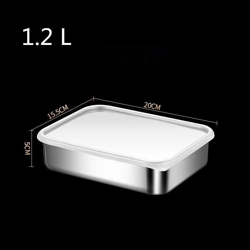 Bandeja de acero inoxidable 304 para conservar alimentos frescos con tapa, ideal para el refrigerador, para sellar frutas, para comidas, para cocina, bento.