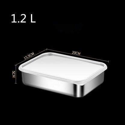 Bandeja de acero inoxidable 304 para conservar alimentos frescos con tapa, ideal para el refrigerador, para sellar frutas, para comidas, para cocina, bento.