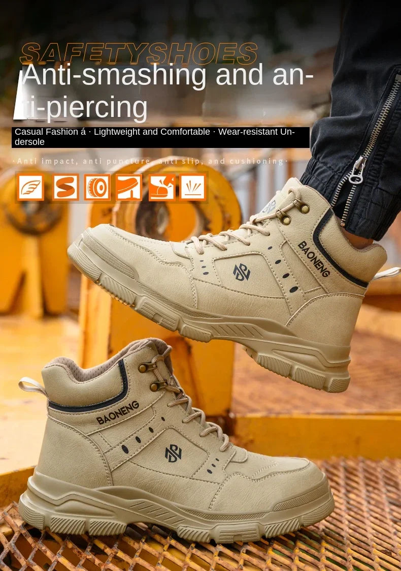 Botas de seguridad de caña alta para hombre, con puntera de acero y protección antipinchazos. Calzado de trabajo resistente y protector para la construcción.