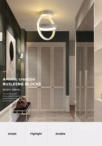 Lámpara de techo LED moderna de 2 anillos con diseño creativo. Ideal para interiores: pasillo, balcón, oficina.