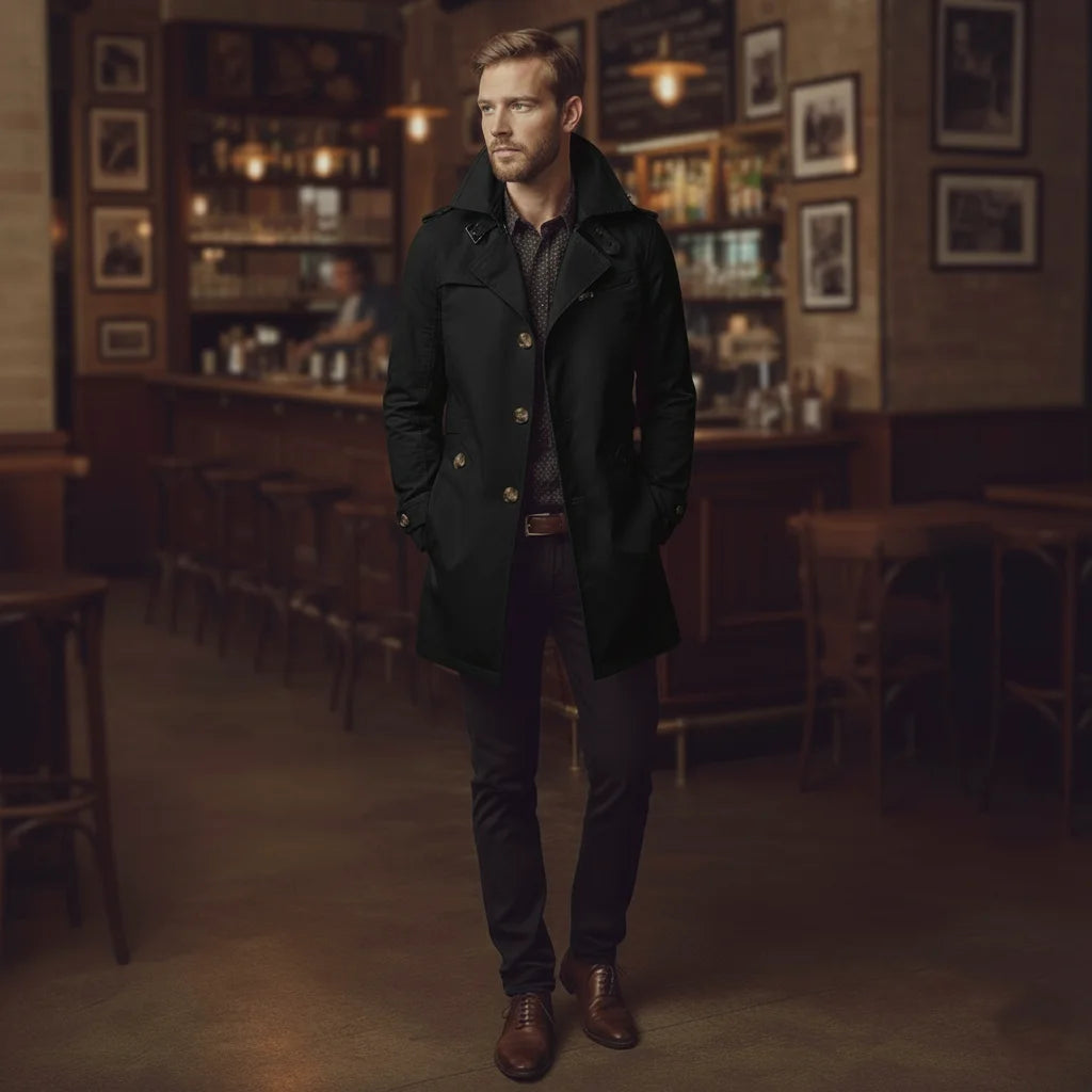 Chaqueta de algodón de hombre, entallada, con cuello de muesca y un solo botón, estilo gabardina, ideal para la oficina o para un look casual de negocios.