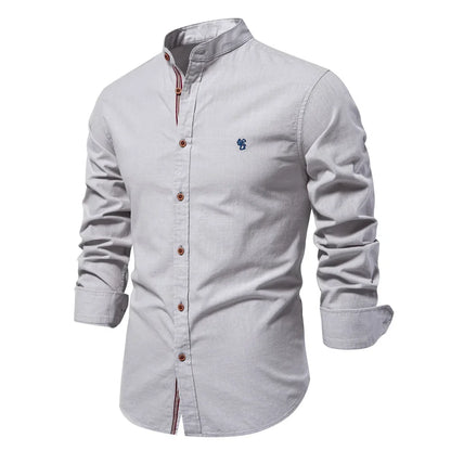 Camisa de lino 100% algodón para hombre, camisas de marca con bordado de color liso, blusas informales de manga larga de alta calidad con botones