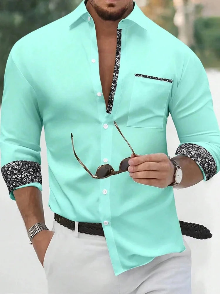 Autumn Quality Men's Long Sleeve Shirt Lapel Business Casual Pocket Shirt Style Office Shirt