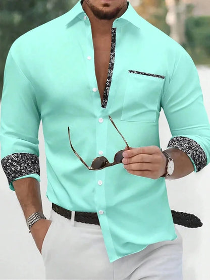 Autumn Quality Men's Long Sleeve Shirt Lapel Business Casual Pocket Shirt Style Office Shirt